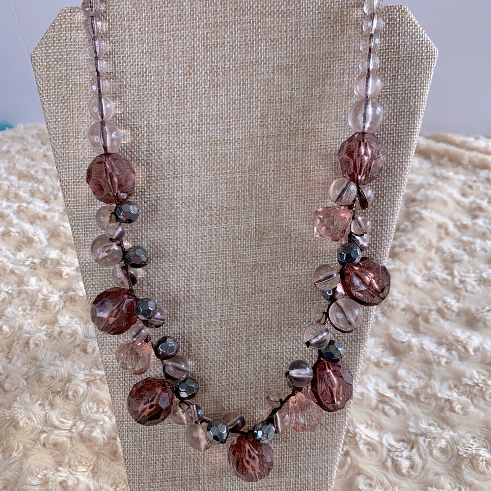 Mark By Avon Multi-Faceted Long Smoky Lucite Acrylic Bead Necklace